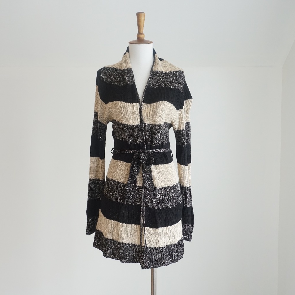 Metallic Cream/Black Striped Wrap Cardigan Small